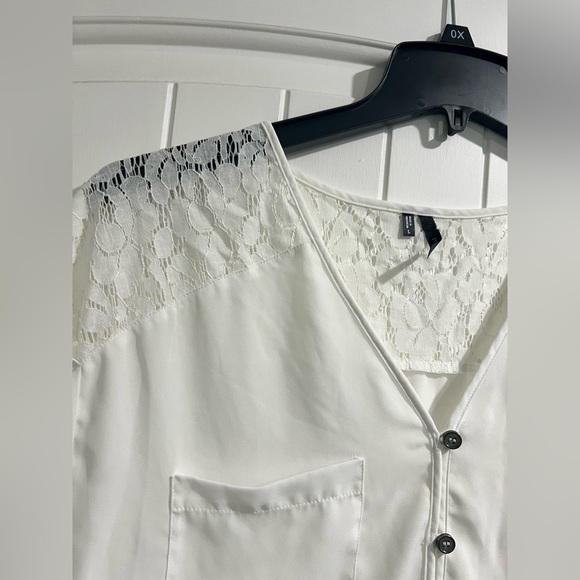 Maurice’s L large white lace sheer top shirt work dressy button‎ up women’s - Picture 4 of 8